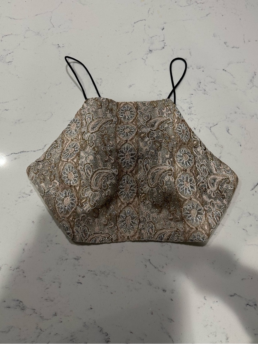Beige Paisley Metallic Halter Camisole